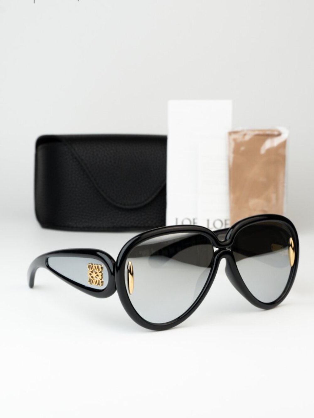 Loewe Women Sunglasses Black Grey Silver Mirror Pilot LW40132I 01C NEW AUTHENTIC
